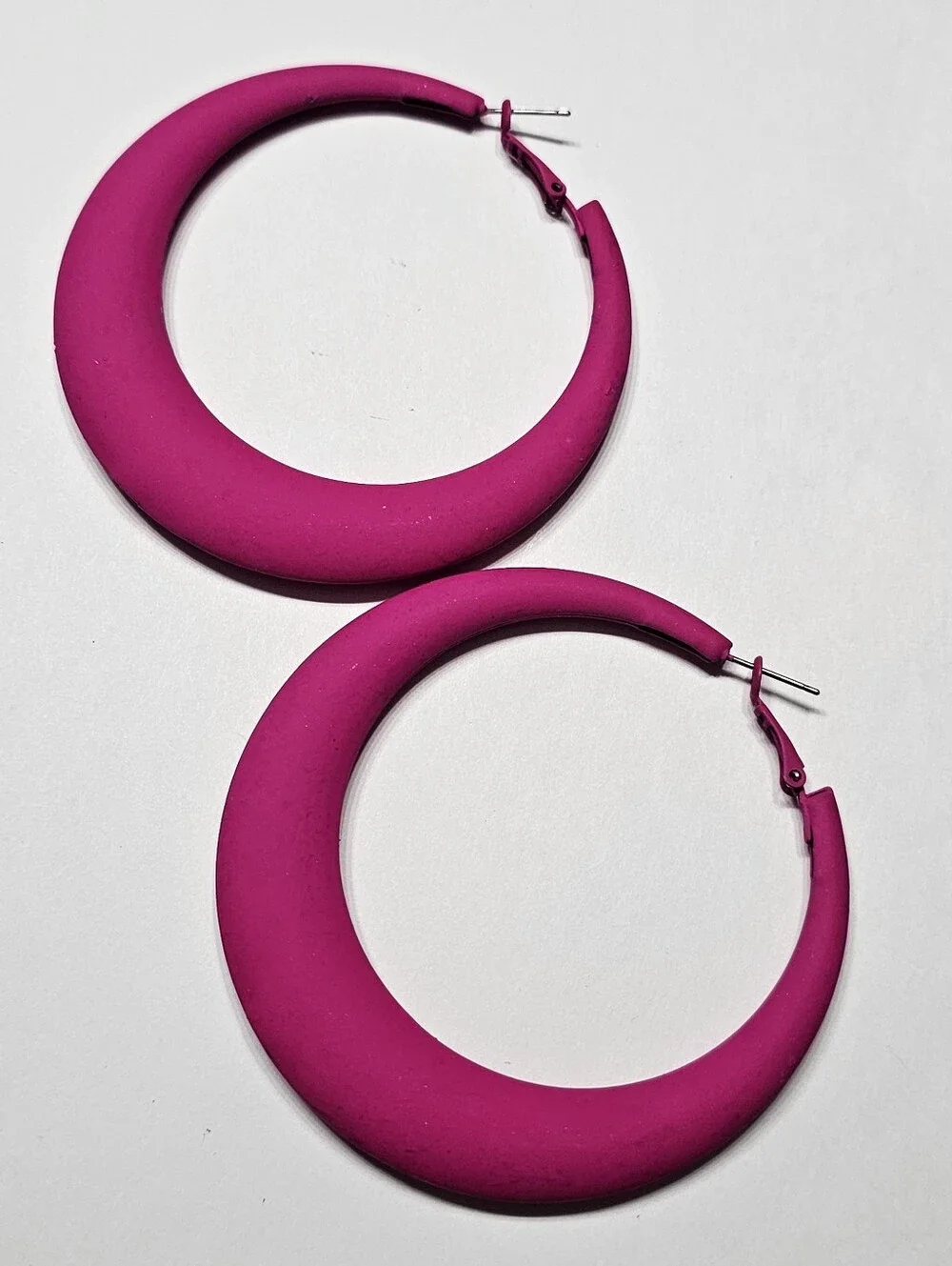 Modern Retro Style Matte Fuchsia Pink Oversized Hoop Earrings
